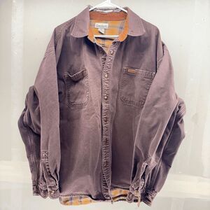 Carhartt Flannel Lined Canvas Shirt Jacket S96DKB Mens Sz XL Brown Plaid Lining